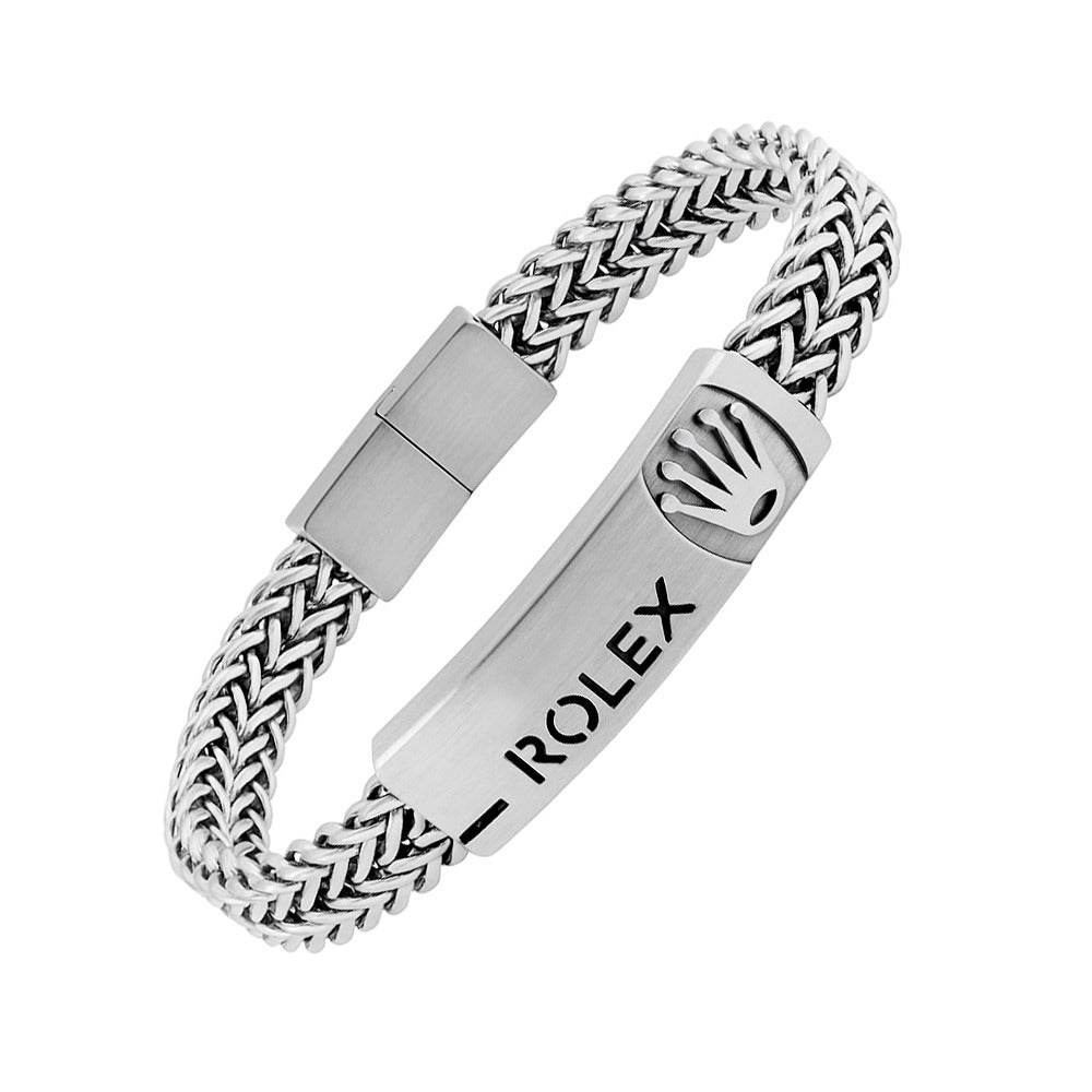 Crown Emblem Designer Bracelet – Woven Stainless Steel