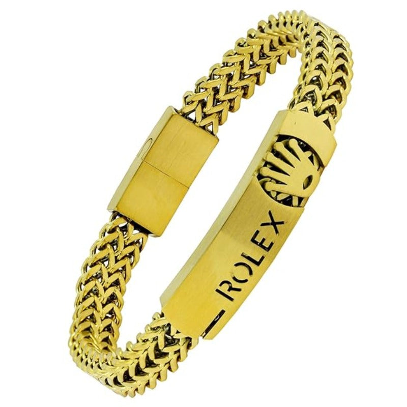 Crown Emblem Designer Bracelet – Woven Stainless Steel