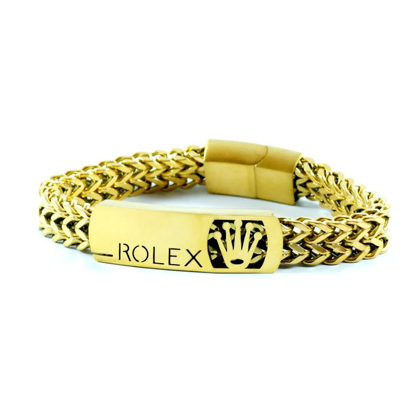 Crown Emblem Designer Bracelet – Woven Stainless Steel