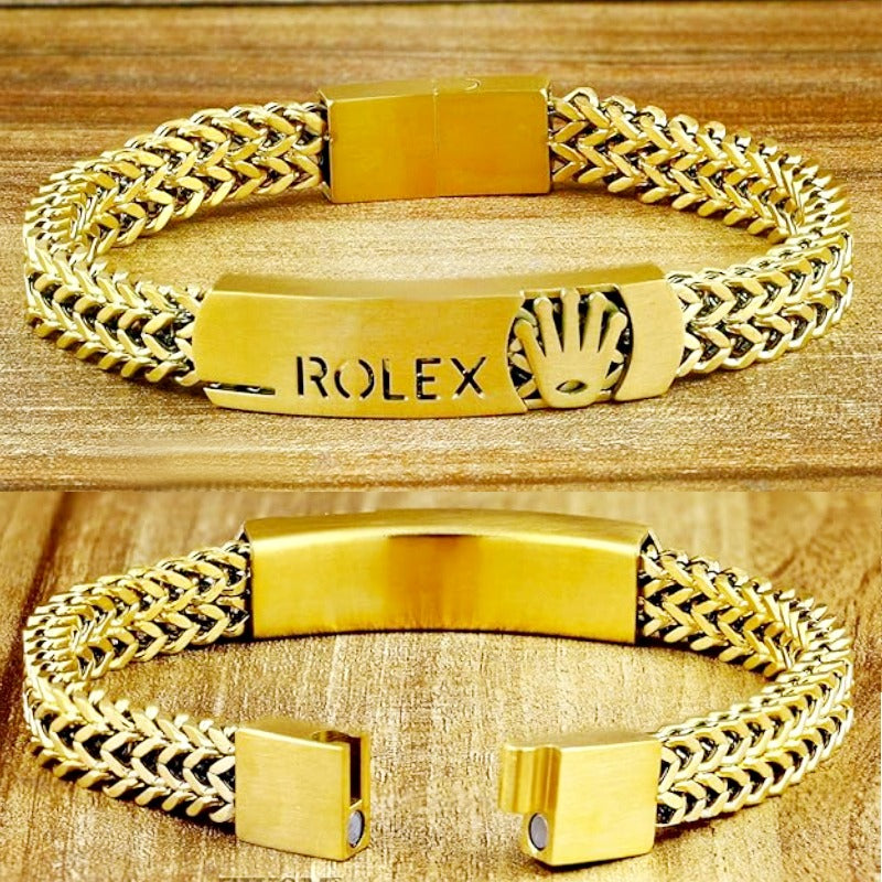 Crown Emblem Designer Bracelet – Woven Stainless Steel