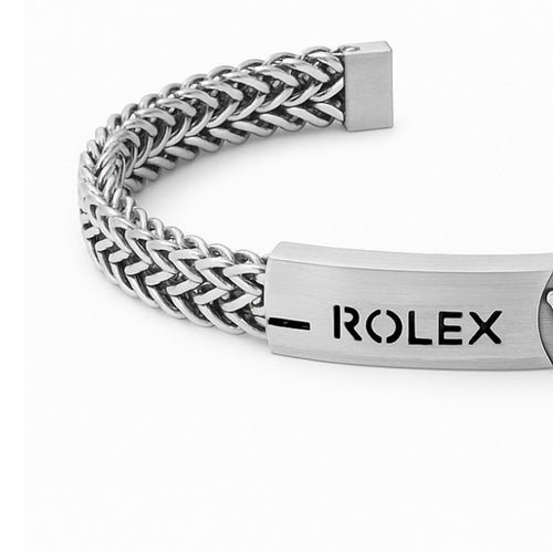 Crown Emblem Designer Bracelet – Woven Stainless Steel