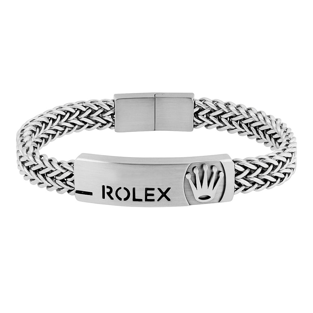 Crown Emblem Designer Bracelet – Woven Stainless Steel